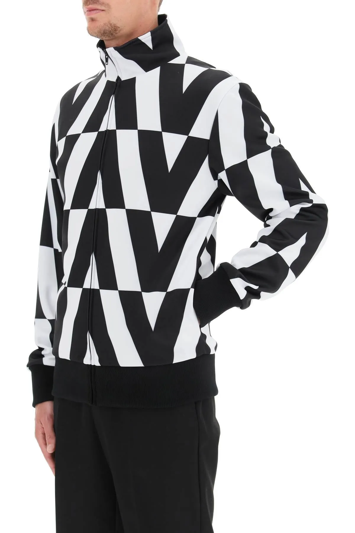 Valentino Monogram Print Zip-Up Sweater