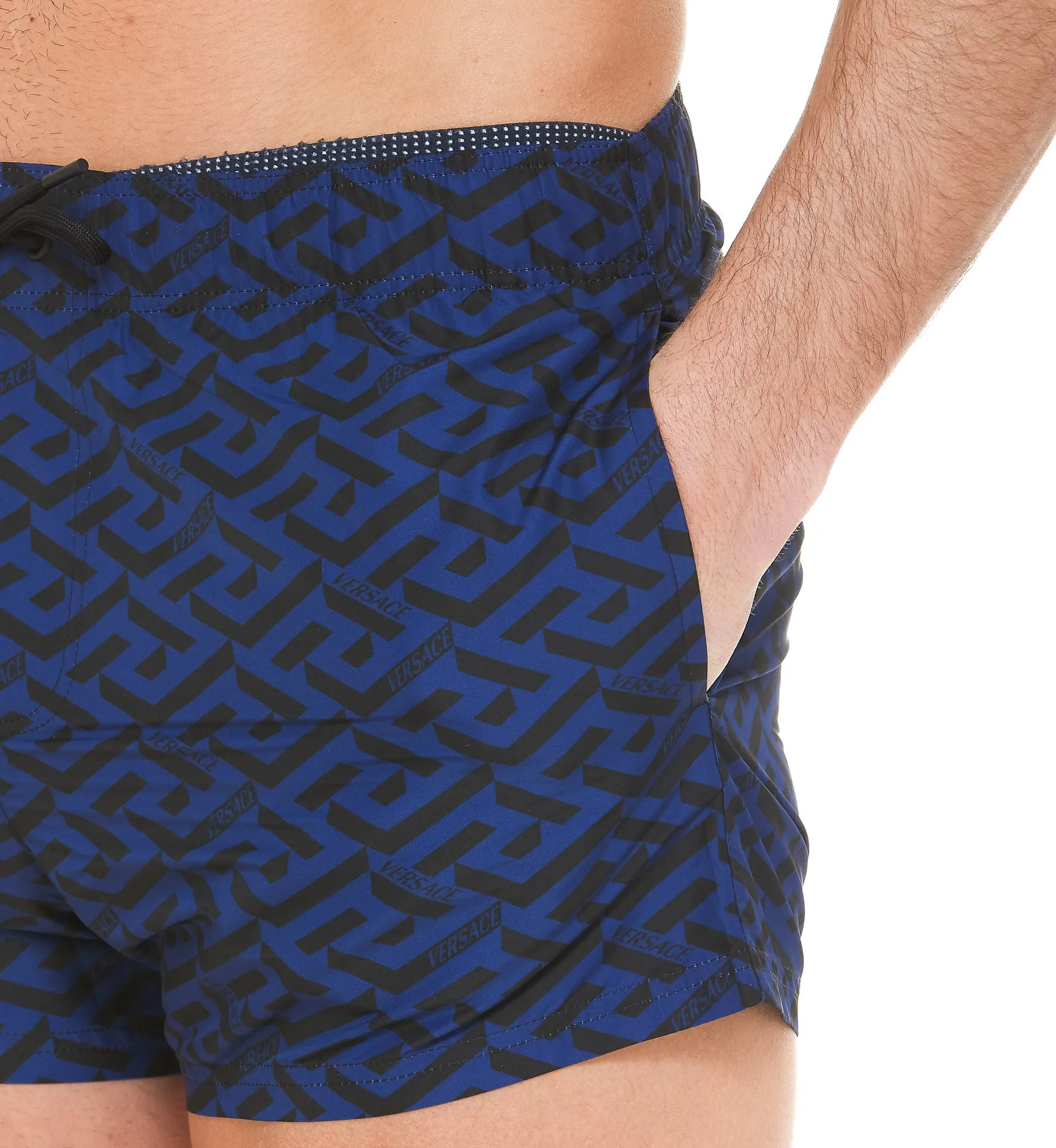 Versace Greca Logo Printed Drawstring Swim Shorts