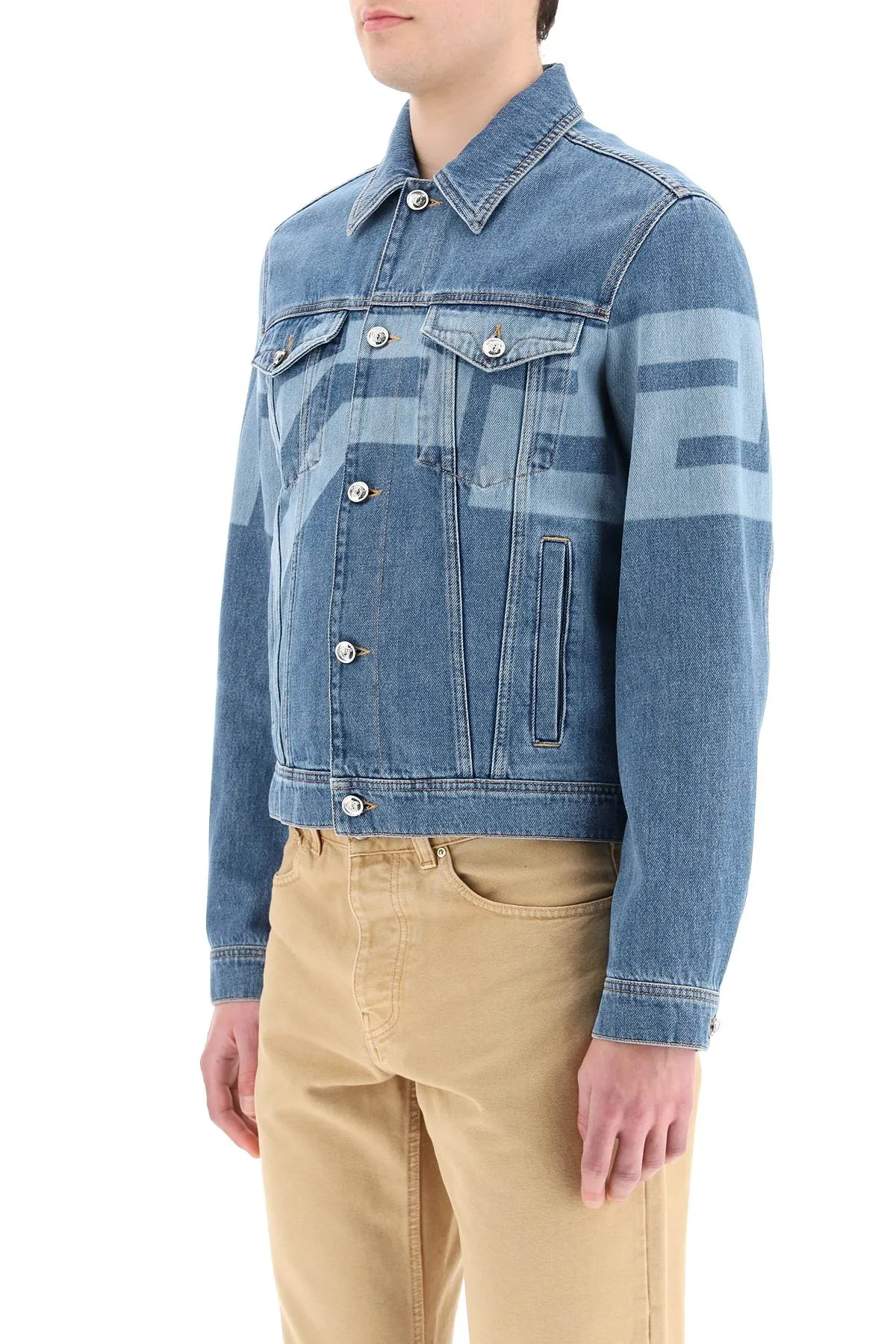 Versace Greca Print Buttoned Denim Jacket