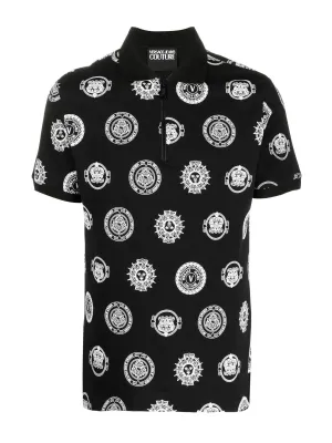 Versace Jeans Couture Monogram Printed Zip-Up Polo Shirt
