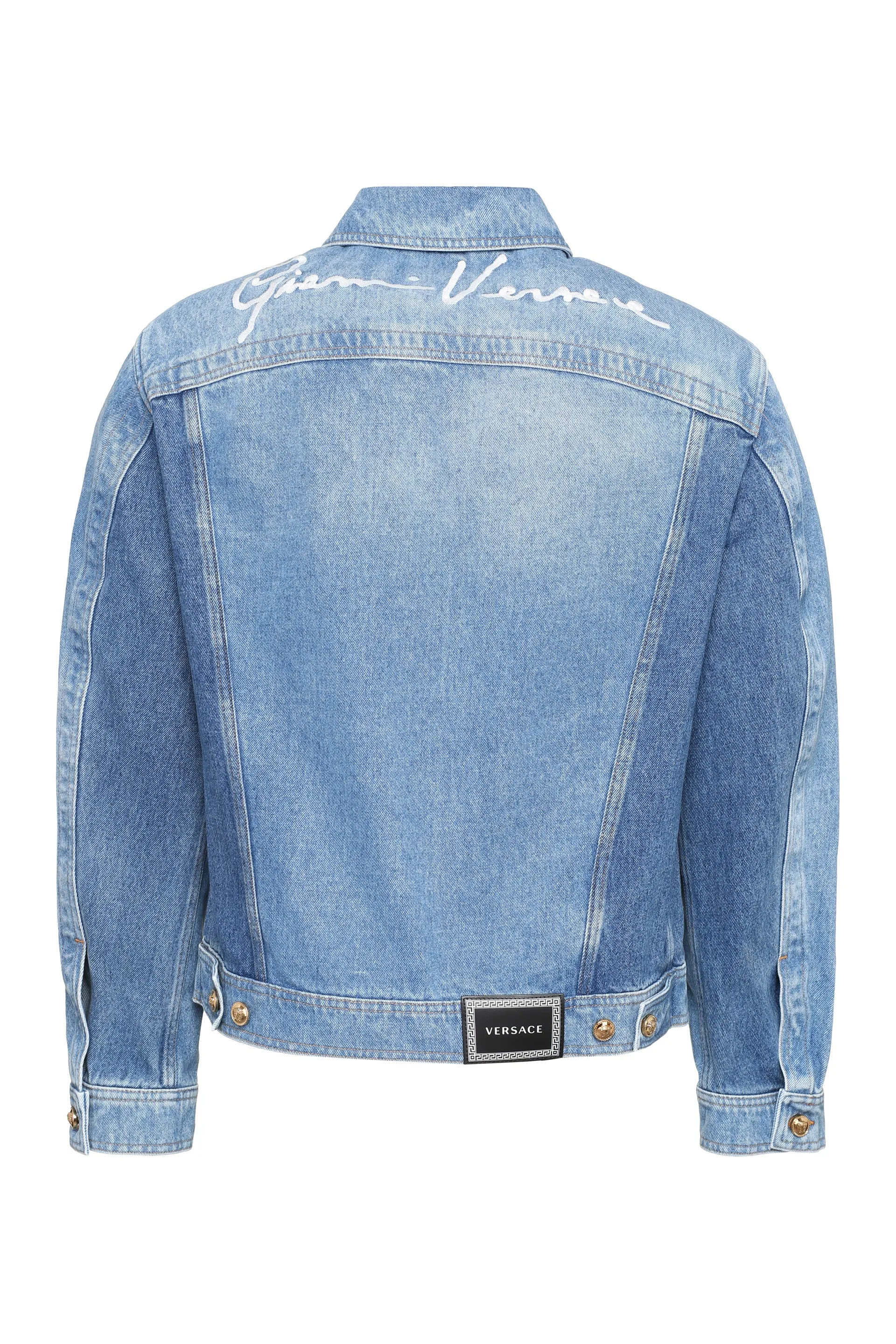 Versace Logo Embroidered Buttoned Denim Jacket