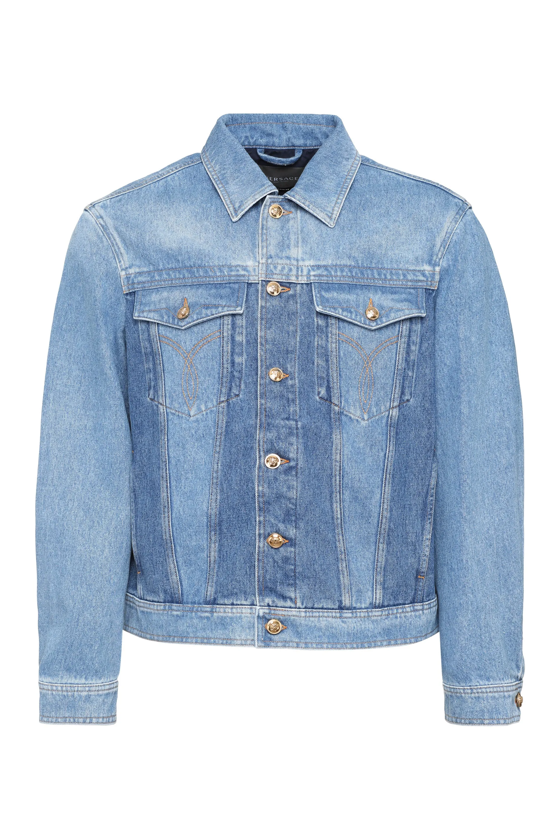 Versace Logo Embroidered Buttoned Denim Jacket
