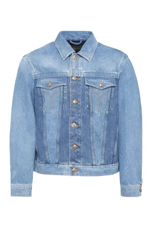 Versace Logo Embroidered Buttoned Denim Jacket