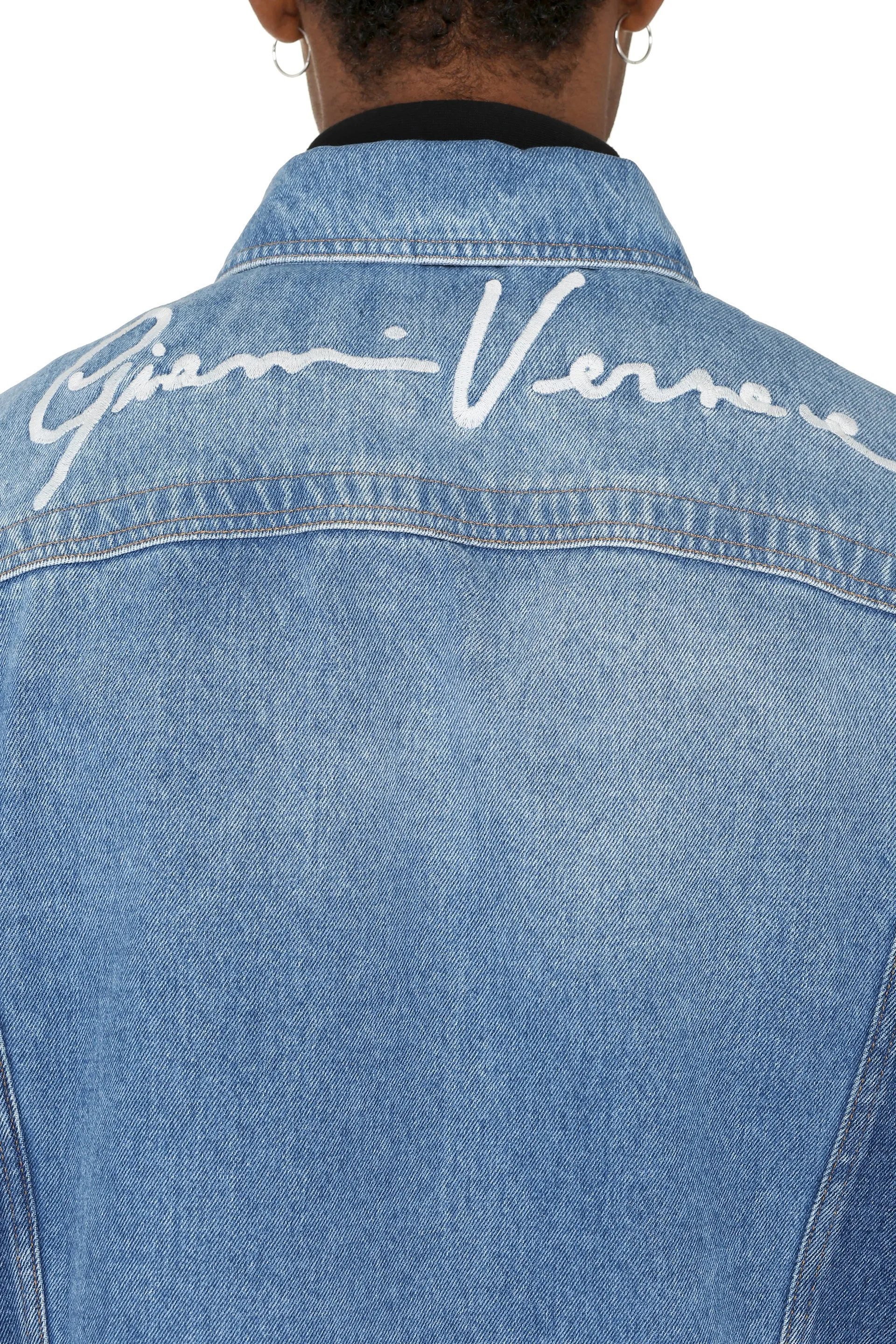 Versace Logo Embroidered Buttoned Denim Jacket