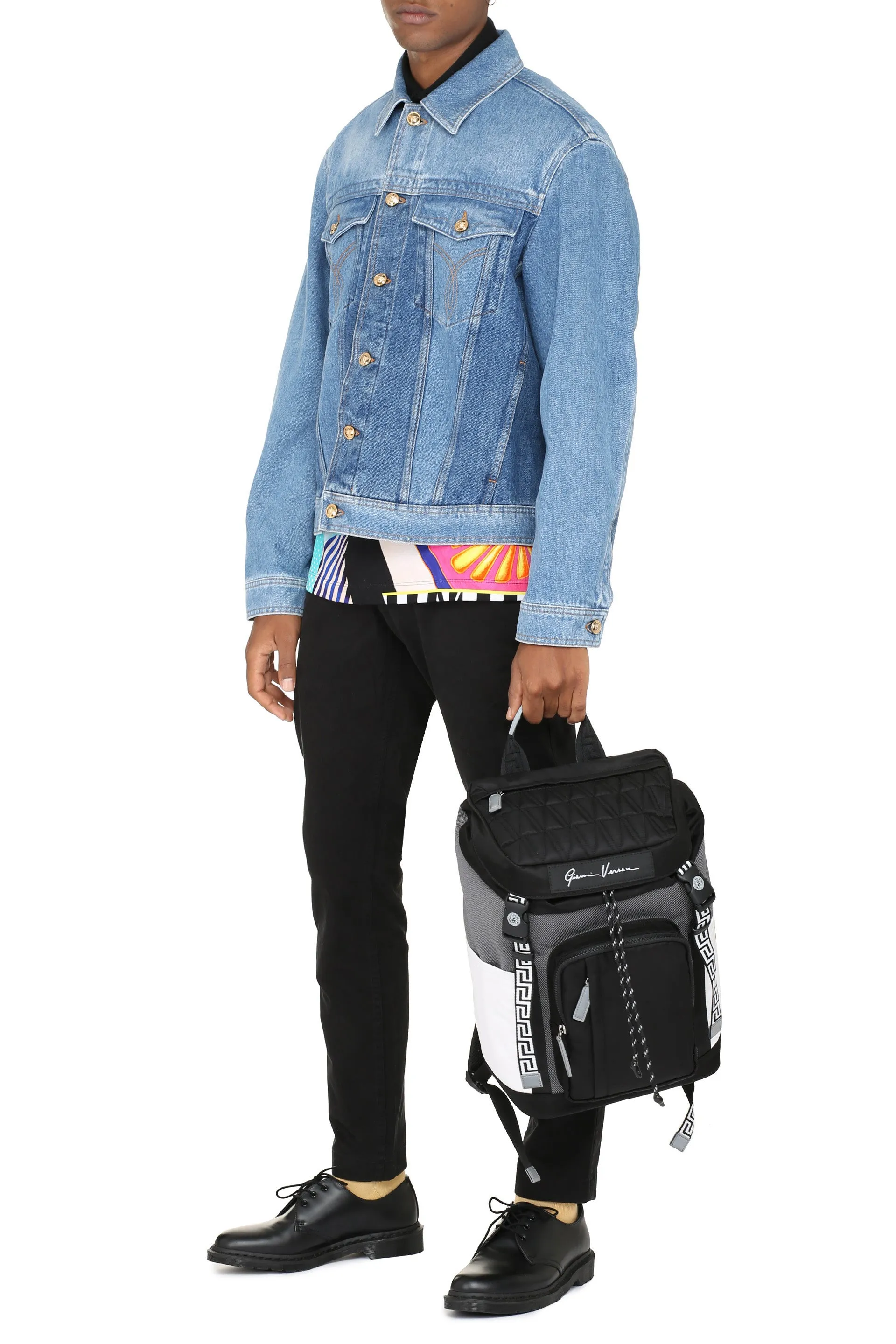 Versace Logo Embroidered Buttoned Denim Jacket