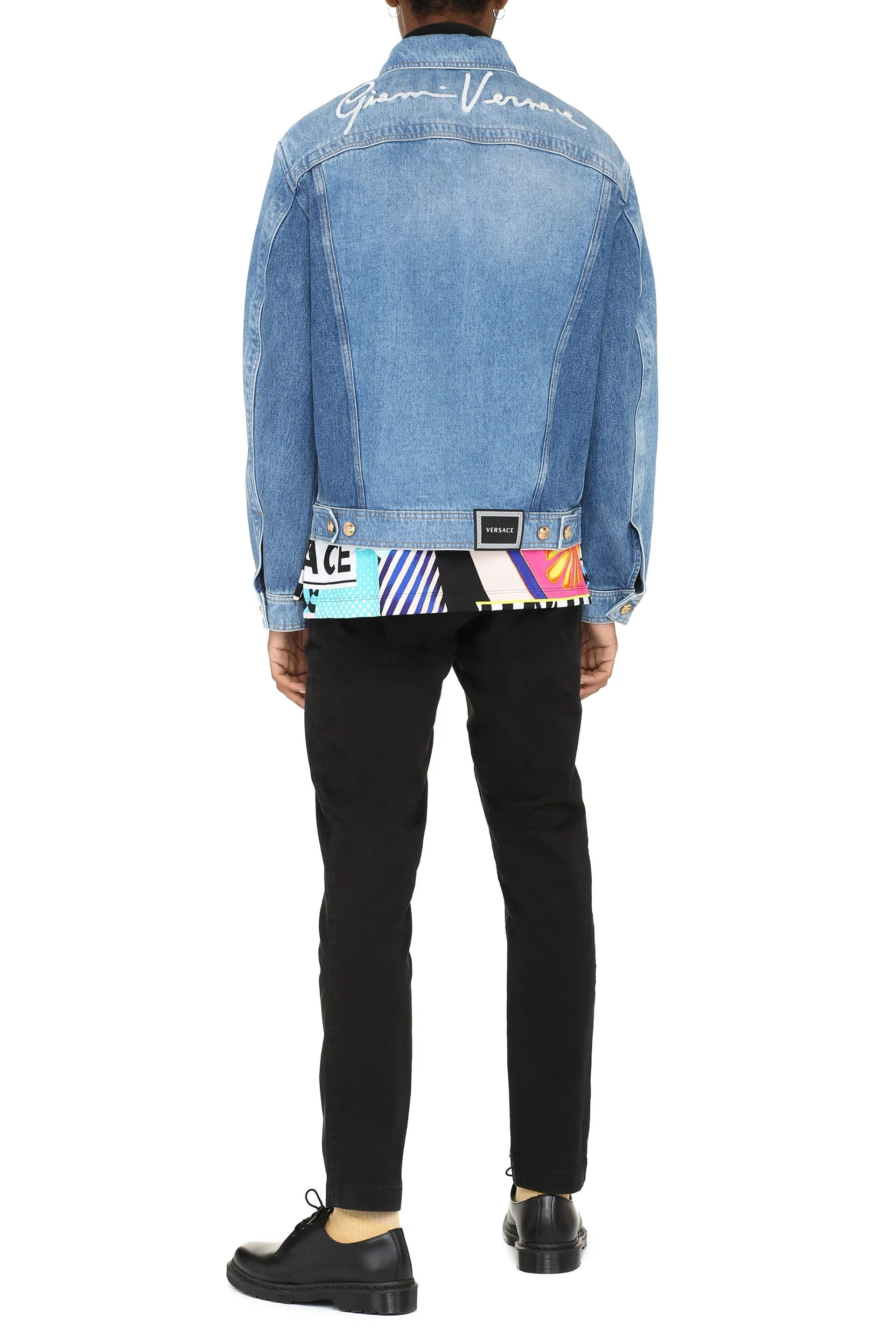 Versace Logo Embroidered Buttoned Denim Jacket