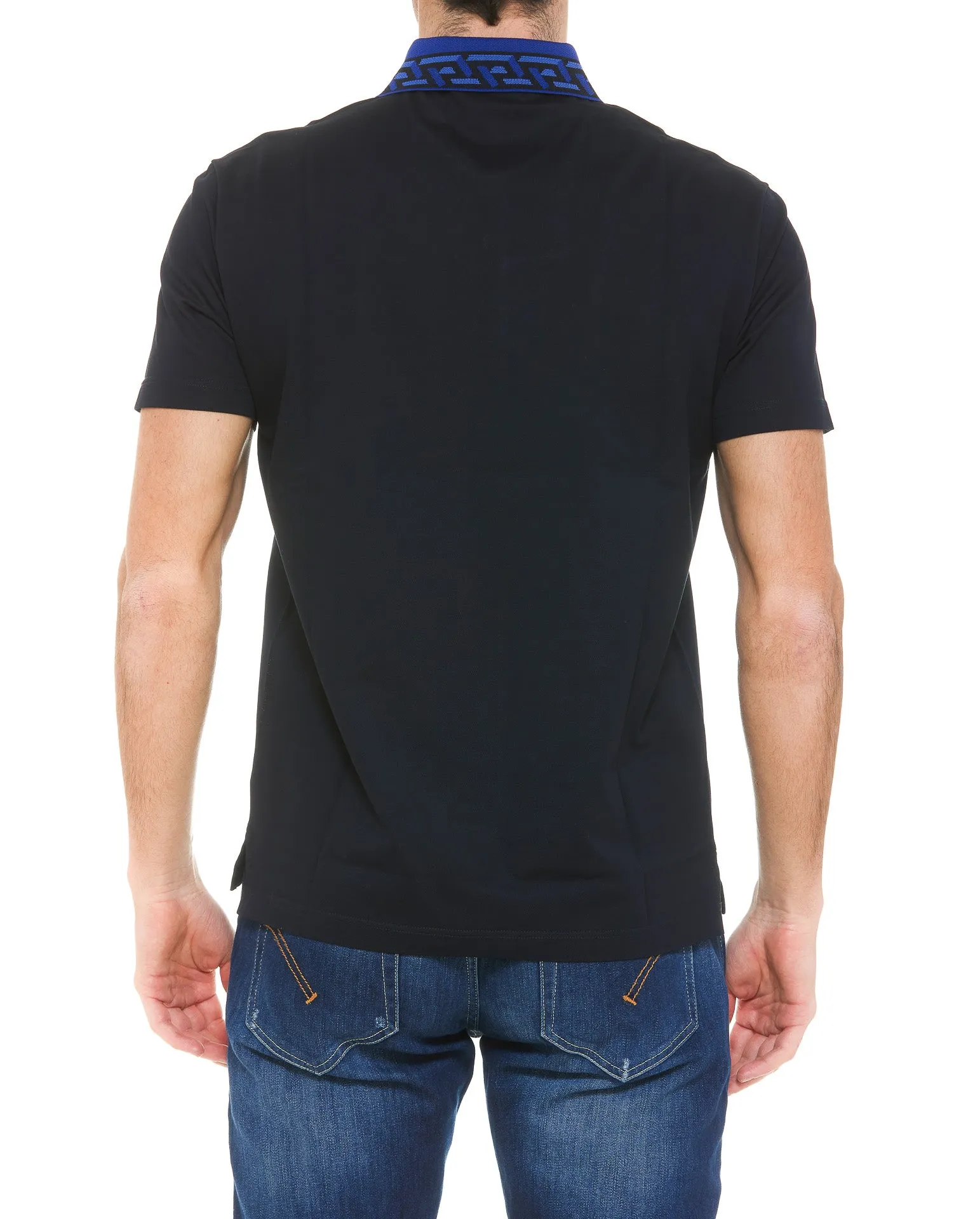 Versace Logo Embroidered Straight Hem Polo Shirt
