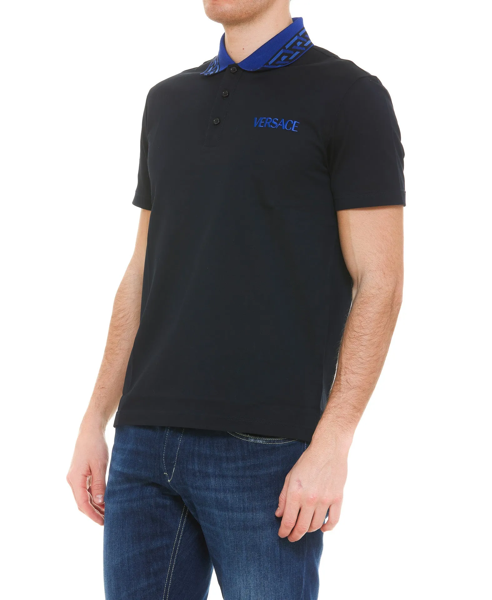 Versace Logo Embroidered Straight Hem Polo Shirt