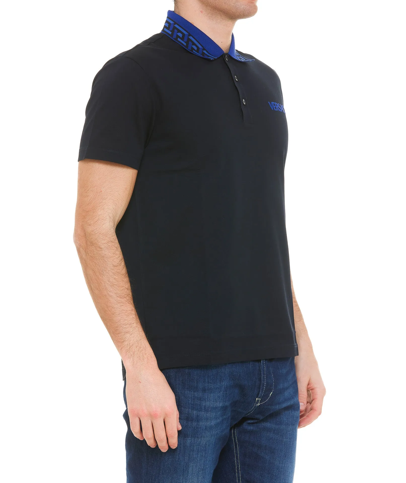 Versace Logo Embroidered Straight Hem Polo Shirt