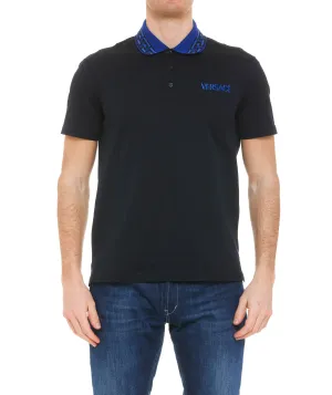 Versace Logo Embroidered Straight Hem Polo Shirt