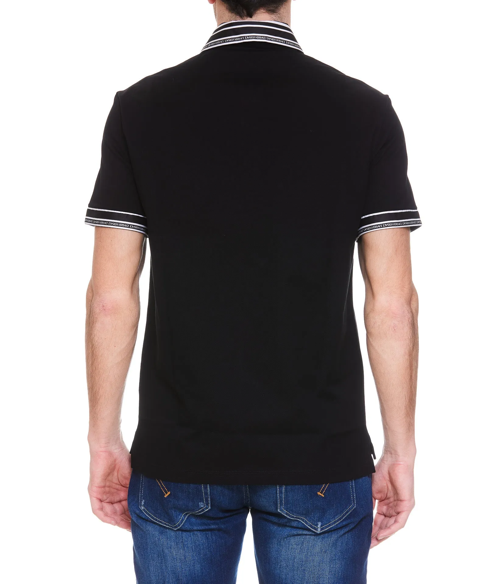 Versace Striped-Edge Short-Sleeved Polo Shirt