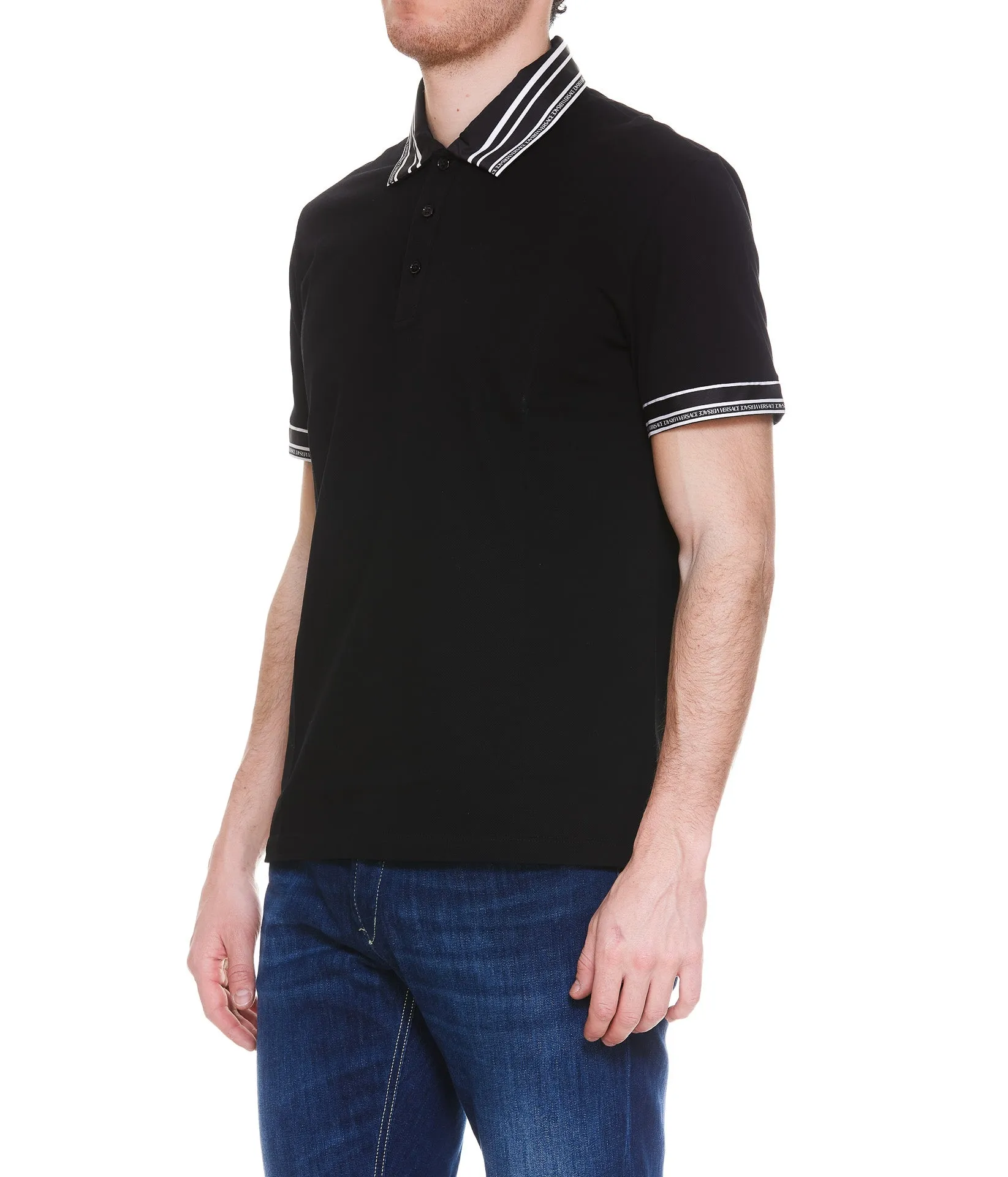 Versace Striped-Edge Short-Sleeved Polo Shirt